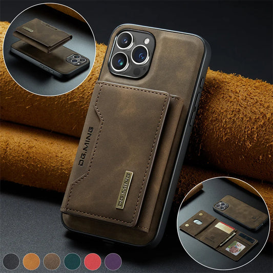 2 In 1 Case For iPhone 16 15 14 13 12 11 Pro Max Plus XS Max XR 8 Plus SE 2022 Wallet Magnetic Leather Card Holder Pocket Cover - ST Superstore
