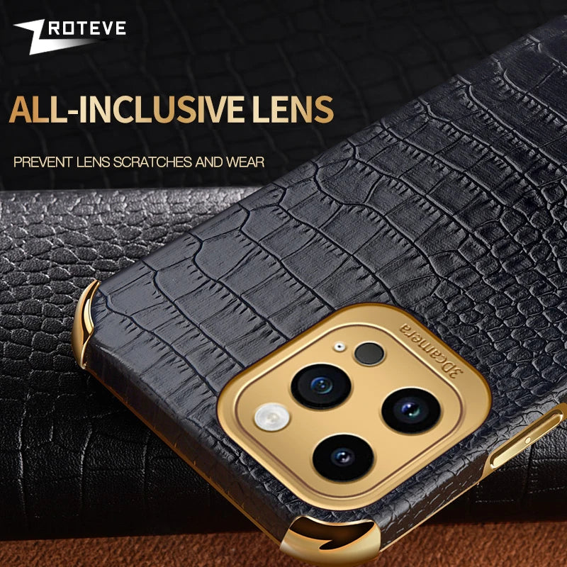 For iPhone 16 e 16e 15 14 13 12 11 Pro Max Zroteve Crocodile Leather Plating Silicone Cover For iPhone16 Plus iPhone13 Mini Case