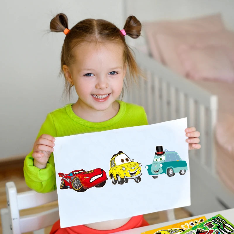 16Sheets Cars Lightning Mcqueen Make Your Own Face DIY Puzzle Stickers Party Favors Kids Toys Birthday Gifts