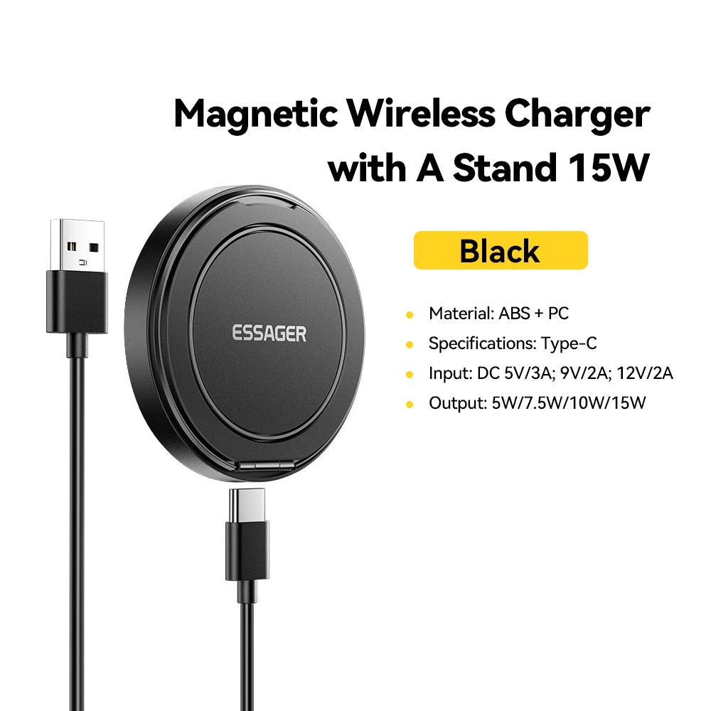 Essager Magnetic 15W Wireless Charger Fast Charging Pad Stand for iPhone 15 14  Airpods USB To Typec Phone Chargers Dock Station