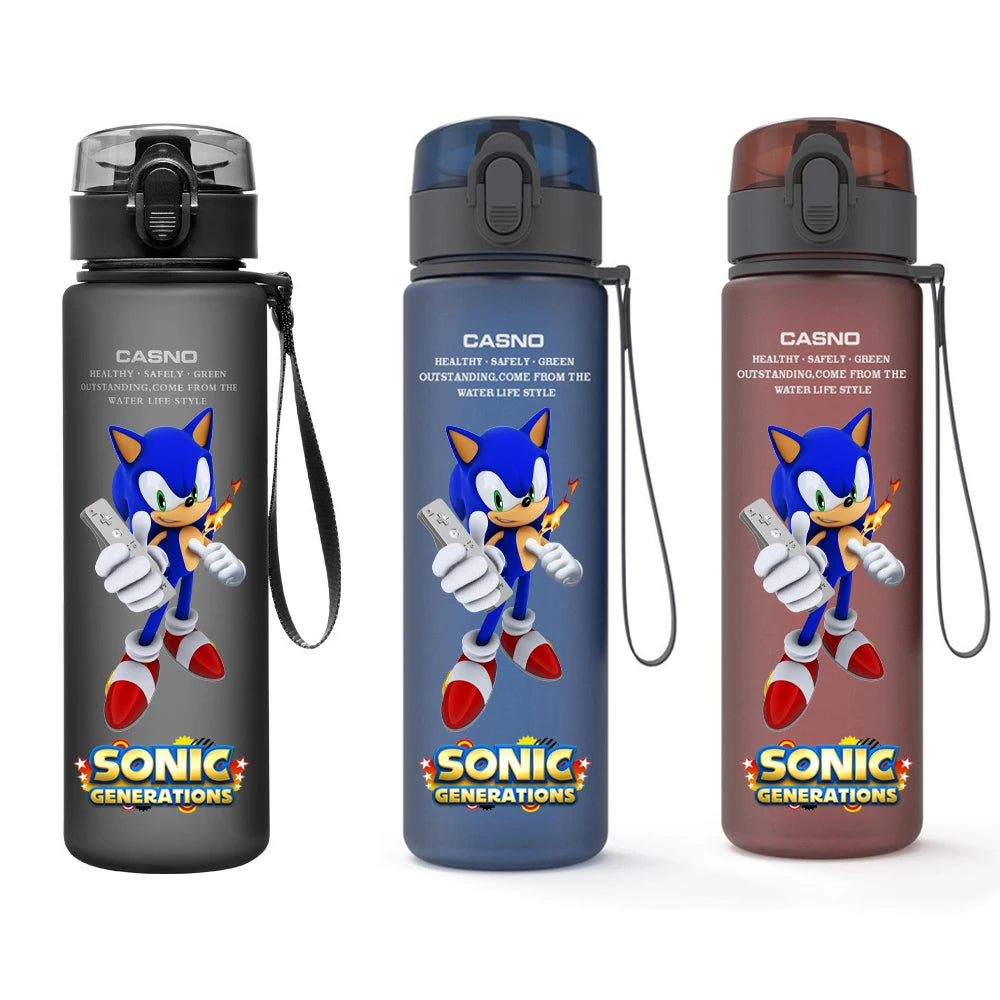 560ML Sonic Hedgehog Sports Water Bottle Portable Gym Travel Clear Leakproof Drinking Bottle Frosted Water Cup Gift for Friends