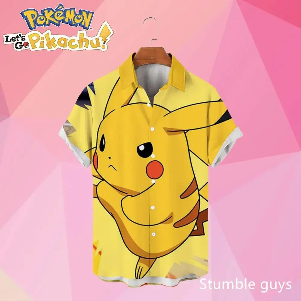 Pokemon Pikachu Hawaiian Men's Shirts 3D Printed Men's Summer Beach Oversize Anime Short-sleeved T-shirt