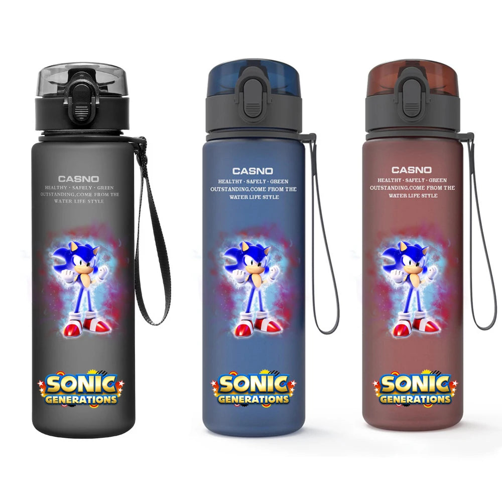 560ML Sonic Hedgehog Sports Water Bottle Portable Gym Travel Clear Leakproof Drinking Bottle Frosted Water Cup Gift for Friends