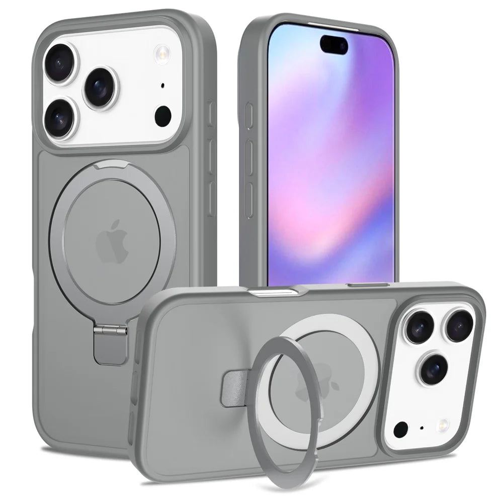 Luxury For Magsafe Fold Stand Magnetic Phone Case For iPhone 17 Air 16 15 Pro Max 16E 14 Plus 13 12 Frosted Translucent Cover