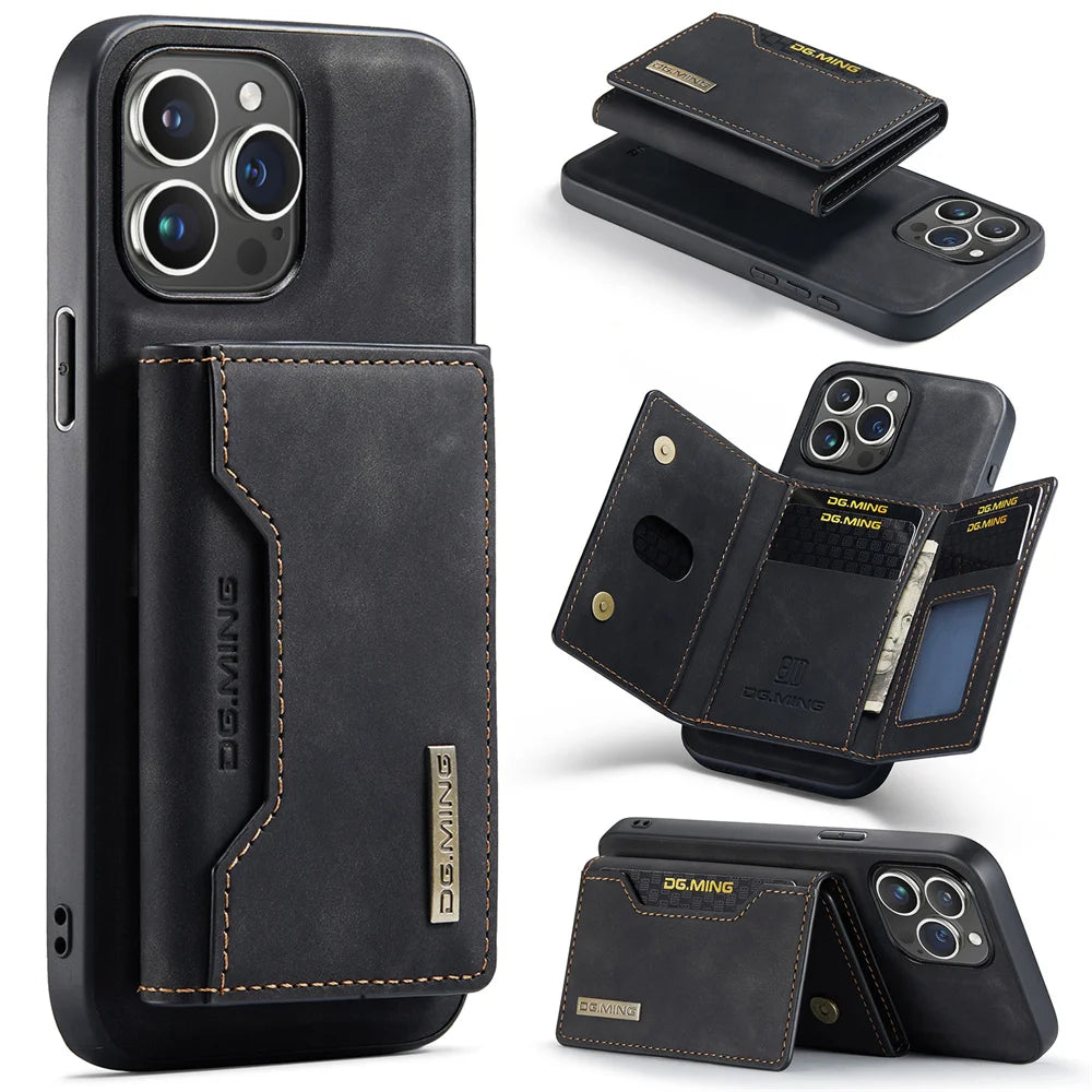 2 In 1 Case For iPhone 16 15 14 13 12 11 Pro Max Plus XS Max XR 8 Plus SE 2022 Wallet Magnetic Leather Card Holder Pocket Cover