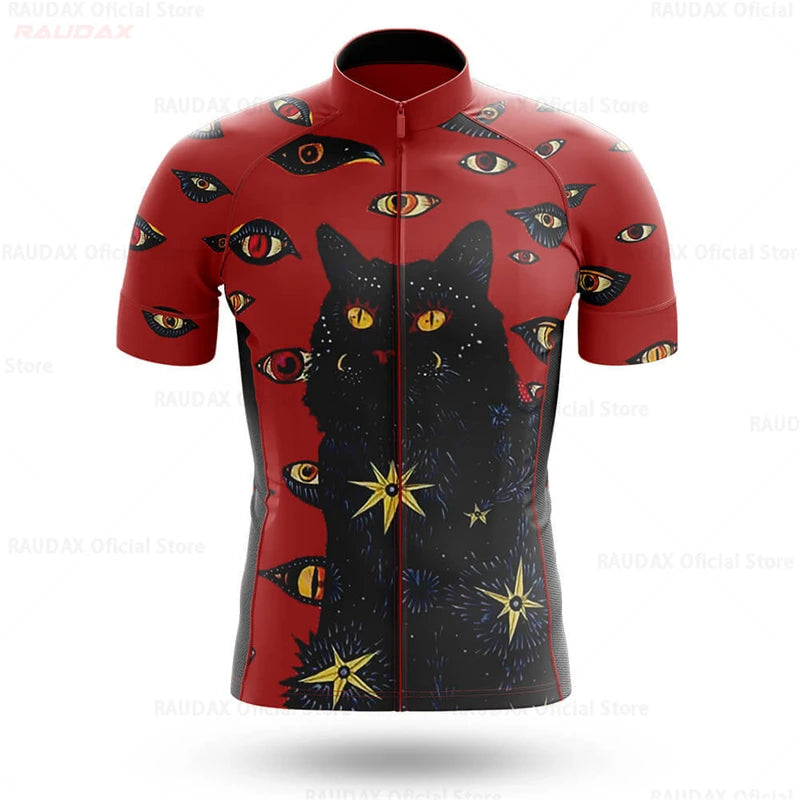 Cycling Jersey Men CARTOON CAT Bike Top MTB Bicycle Shirt Mountain Road Riding Clothing Short Sleeve Summer Biking Blouse