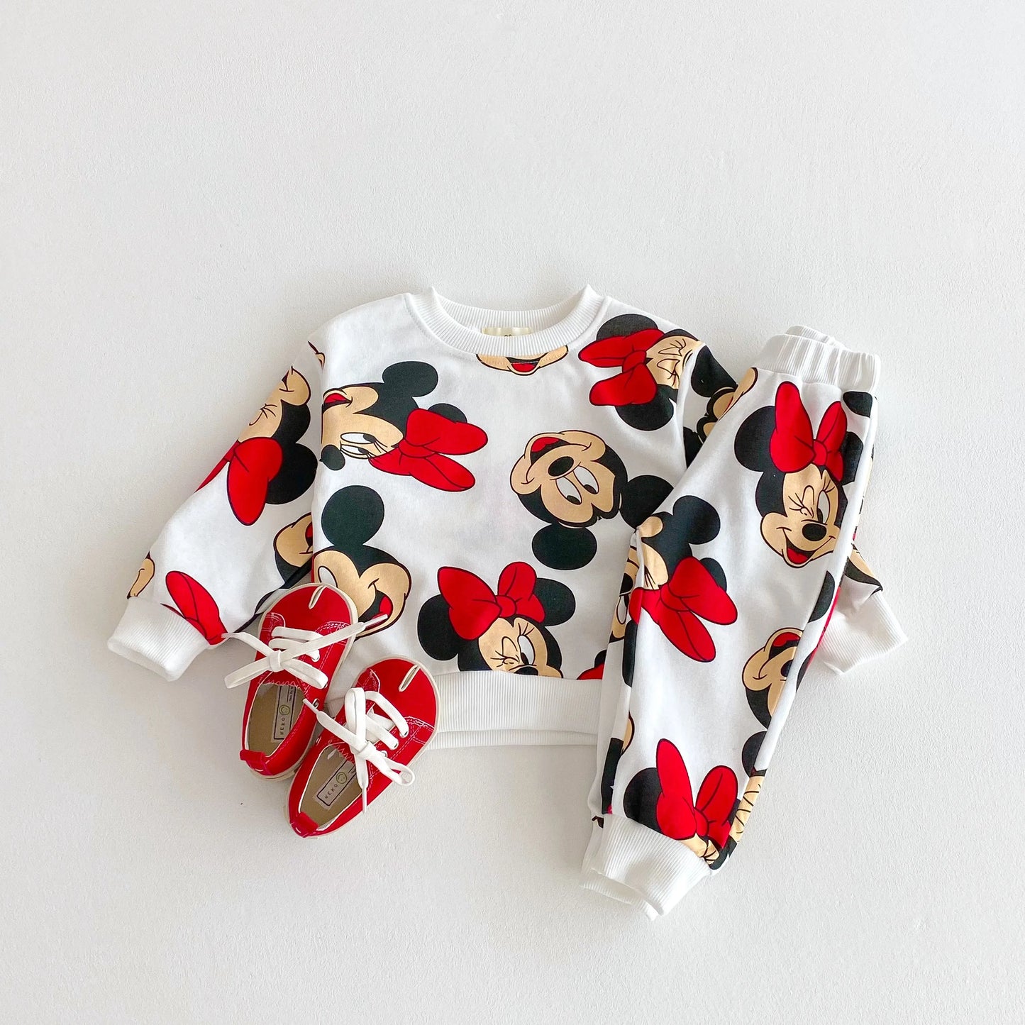 Full-print Minnie Cute Baby Girls Sweatshirt Suit Spring Fall Children's Clothes Loose Fashion Long Sleeve Tops Pants 2piece Set