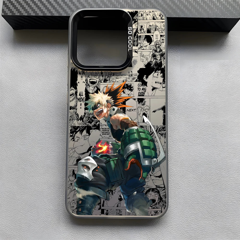 Anime K-Katsuki Bakugo Phone Case For iPhone 16 15 14 13 12 11 Pro Max Black Matte Multicolor Laser Metallic Aurora Cover