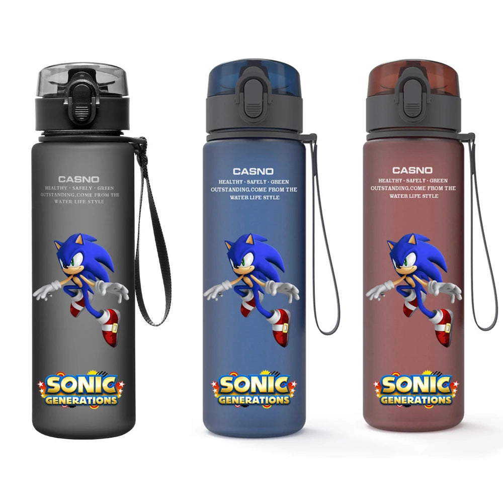 560ML Sonic Hedgehog Sports Water Bottle Portable Gym Travel Clear Leakproof Drinking Bottle Frosted Water Cup Gift for Friends