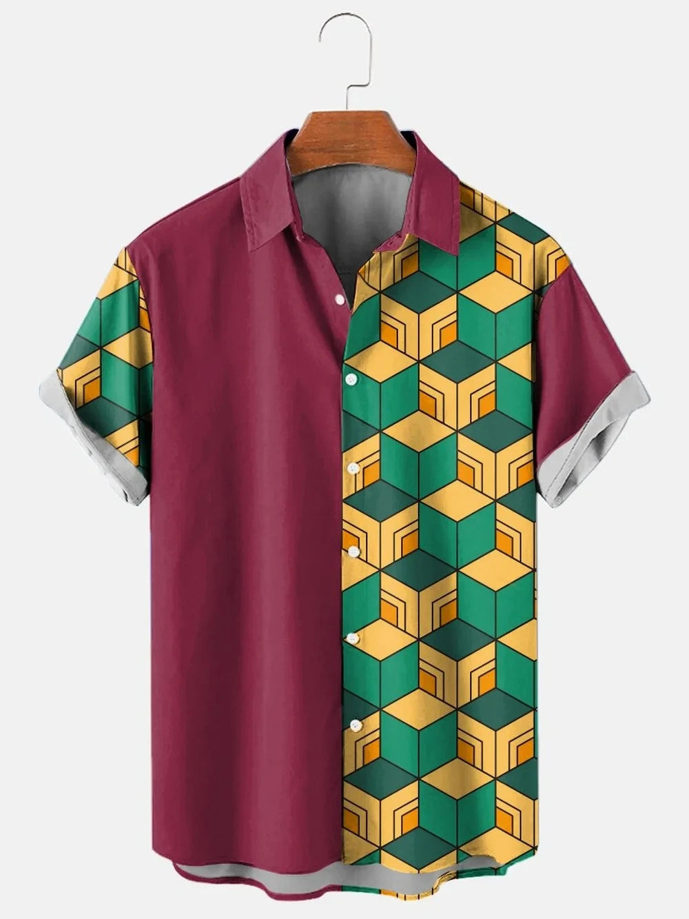 Men's Hawaiian Shirt Summer Lapel Plaid Printed Shirt for Men Casual Fashion Short Sleeve T-Shirt Retro Funny Male Clothes