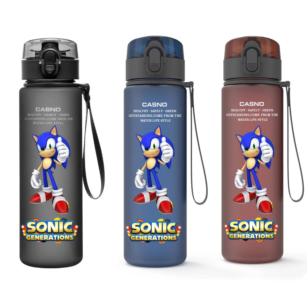 560ML Sonic Hedgehog Sports Water Bottle Portable Gym Travel Clear Leakproof Drinking Bottle Frosted Water Cup Gift for Friends