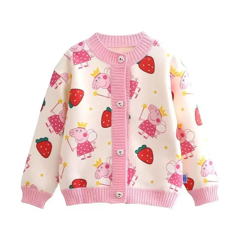 Peppa Pig Autumn and winter girls' cartoon jacquard western-style versatile plus velvet boys' cardigan clothing