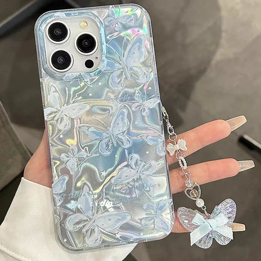 Bowknot Butterfly Pearl Polka Dot Case For iPhone 16 13 15 Pro 12 14 11 Pro Max 16E 7 8 Plus XS Max X XR SE 2020 Girl Cover