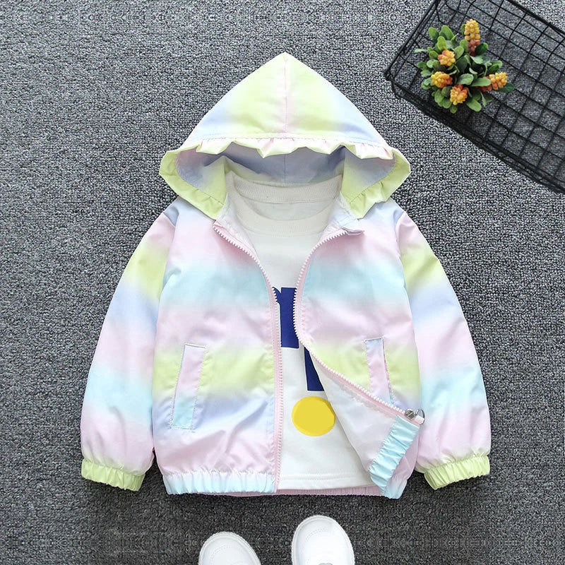 Spring Baby Girls Thin Jacket Korean Gradient Color Toddler Kids Jacket For Girls Coats Autumn Children Girls Hooded Trench Coat