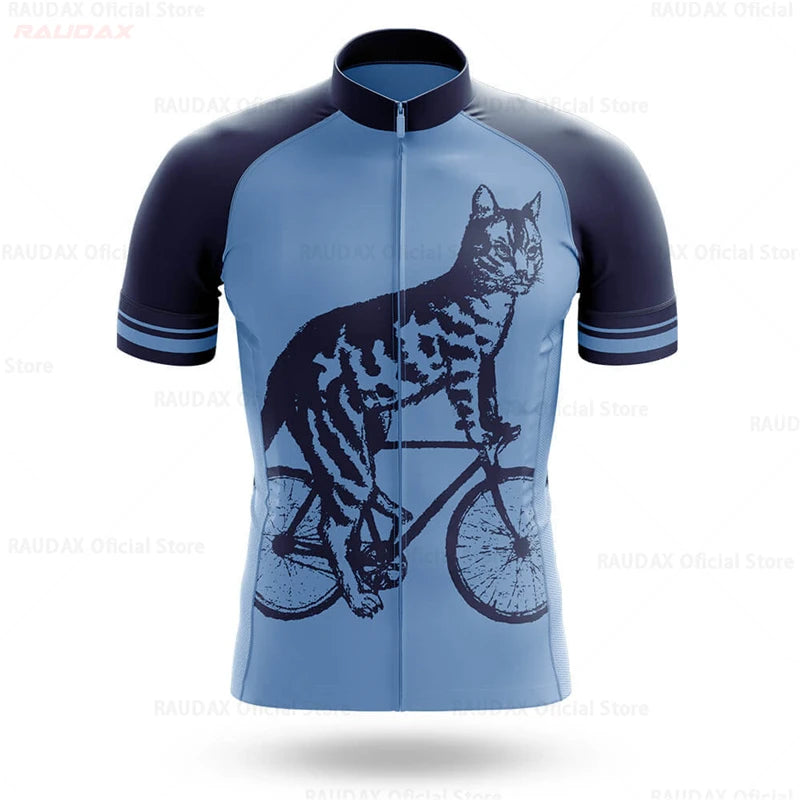Cycling Jersey Men CARTOON CAT Bike Top MTB Bicycle Shirt Mountain Road Riding Clothing Short Sleeve Summer Biking Blouse