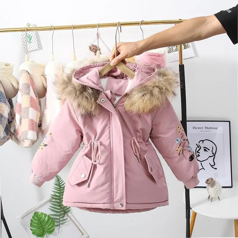 Girls Pie To Overcome Winter Cotton Jacket 2023 New Korean Version Children's Clothing Plus Velvet Thick Kids Coats -20 Degrees