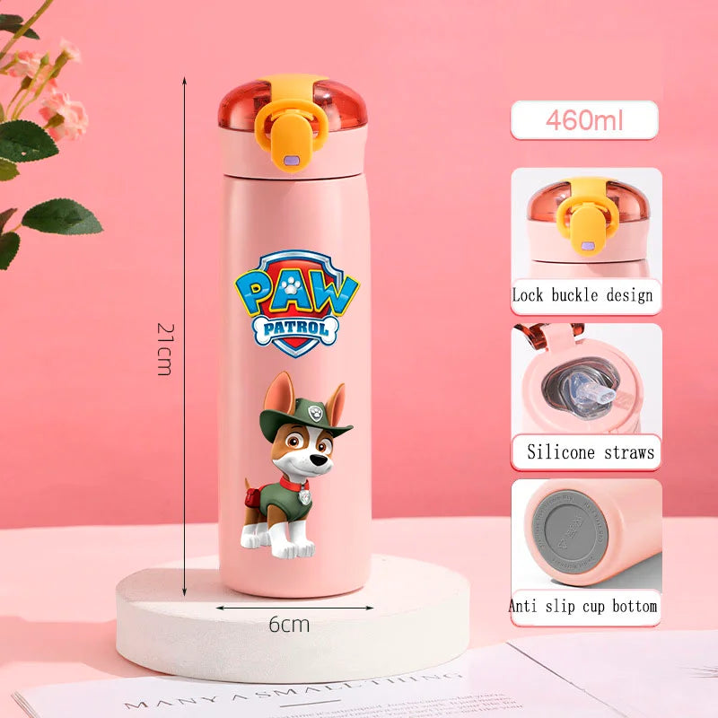 PAW Patrol 460ml Thermal Cup Bouncing Childrens Straw Cup Portable Outdoor Sports Water Cup Drinking Stainless Steel Bottle