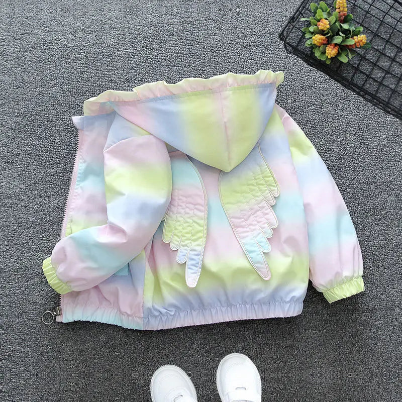 Spring Baby Girls Thin Jacket Korean Gradient Color Toddler Kids Jacket For Girls Coats Autumn Children Girls Hooded Trench Coat