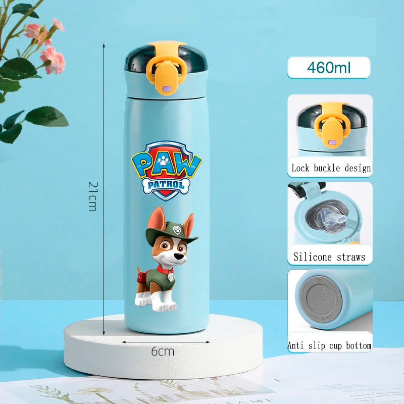 PAW Patrol 460ml Thermal Cup Bouncing Childrens Straw Cup Portable Outdoor Sports Water Cup Drinking Stainless Steel Bottle