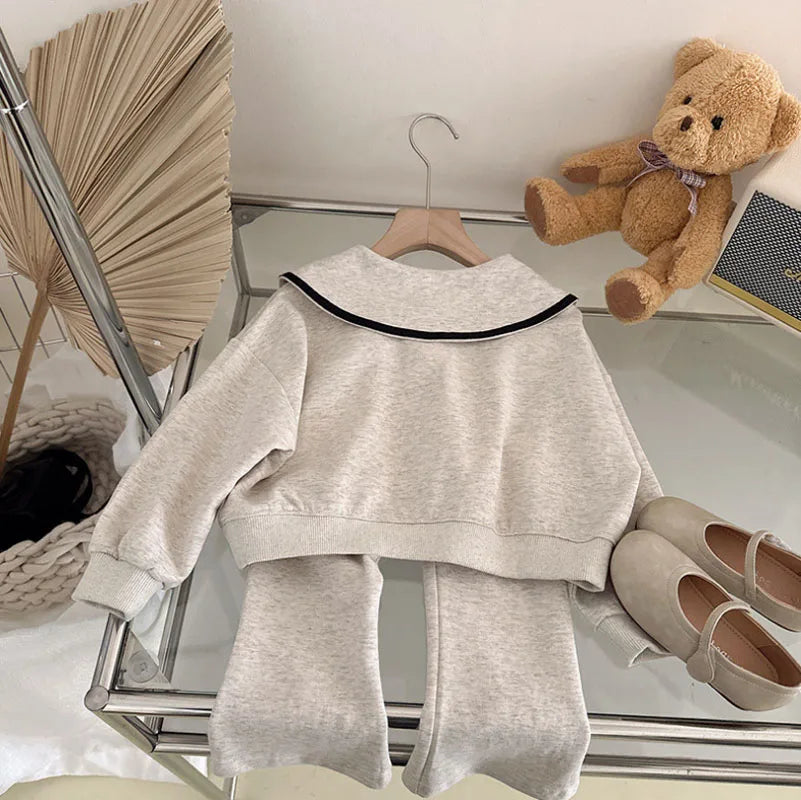 Humor Bear Girls' Spring and Autumn Korean Fashion Baby Doll Neck Long-sleeved Hoodie+Pants Two Piece Set Casual Outfit 3-7Y