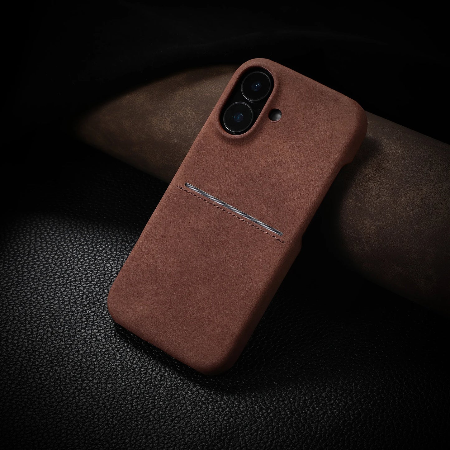 Luxury Card Slot Sheepskin Leather Case For iPhone 16 15 14 13 12 Pro Max Plus Business Wallet Pocket Frosted Shockproof Cover