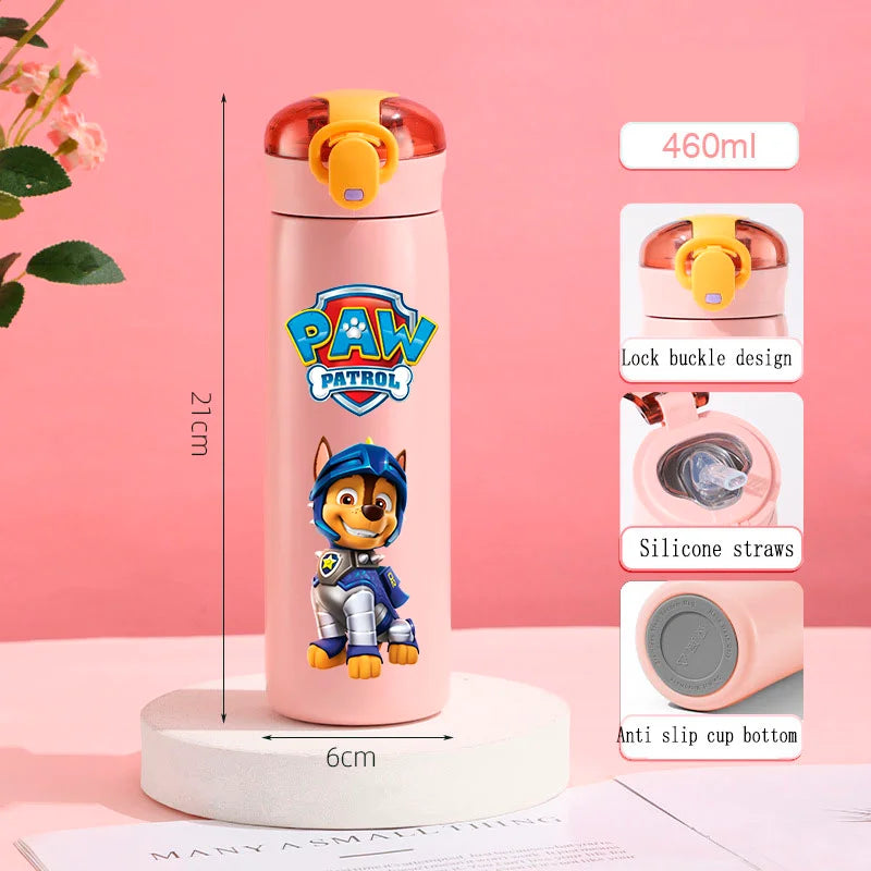 PAW Patrol 460ml Thermal Cup Bouncing Childrens Straw Cup Portable Outdoor Sports Water Cup Drinking Stainless Steel Bottle