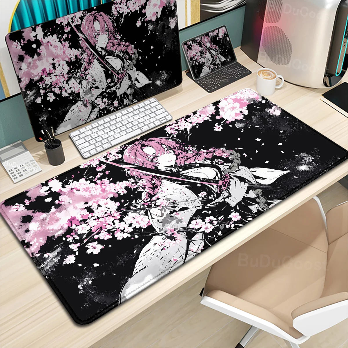 XXL Anime Demon Slayer Kochou Shinobu Mousepad Computer Gamer Lock Edge Table Pad Large Keyboard Mouse Pad Natural Rubber Carpet
