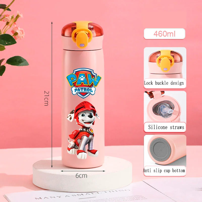 PAW Patrol 460ml Thermal Cup Bouncing Childrens Straw Cup Portable Outdoor Sports Water Cup Drinking Stainless Steel Bottle