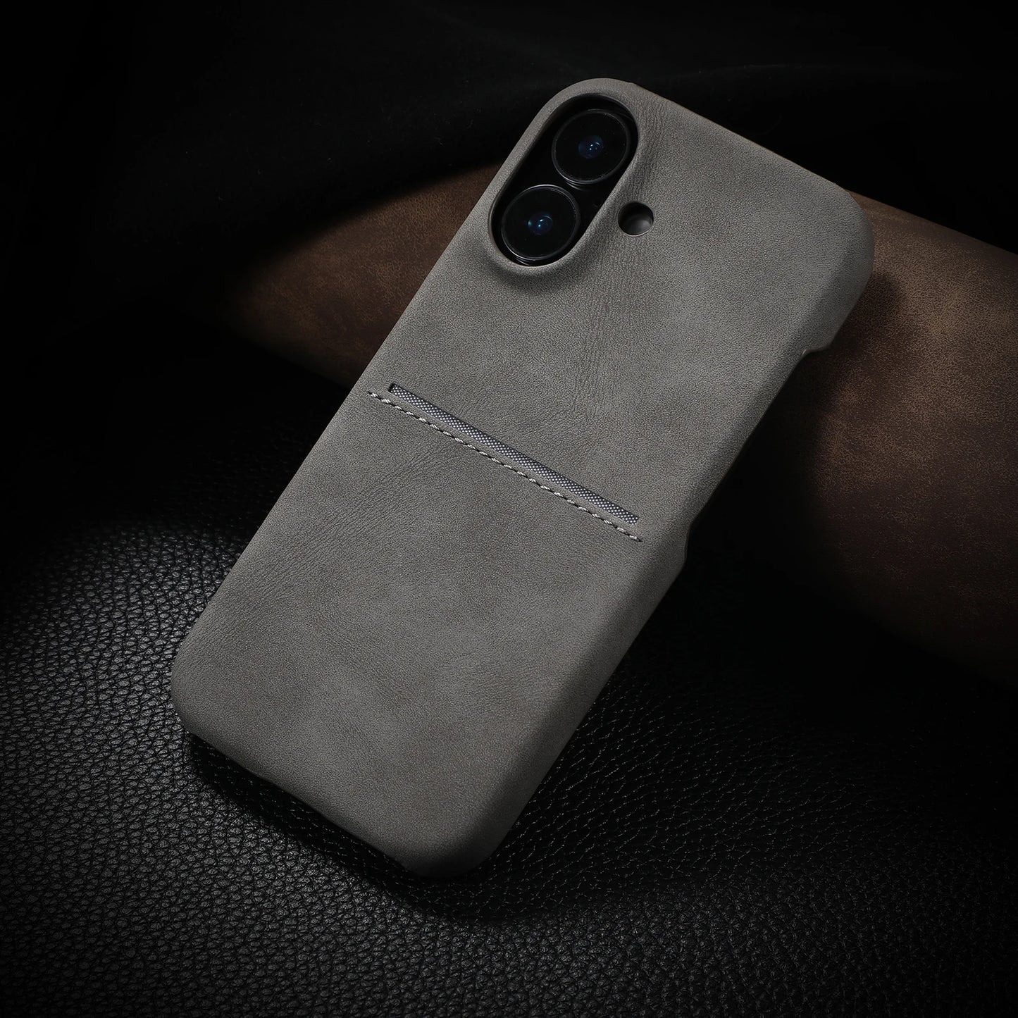 Luxury Card Slot Sheepskin Leather Case For iPhone 16 15 14 13 12 Pro Max Plus Business Wallet Pocket Frosted Shockproof Cover