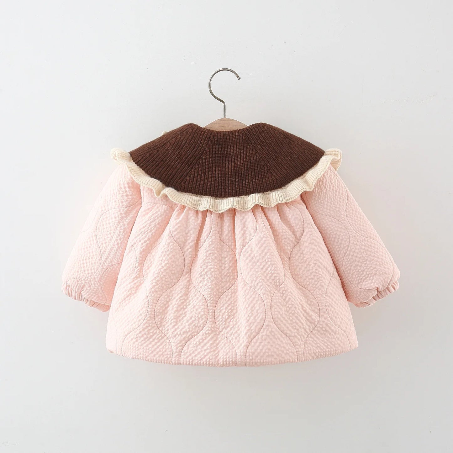 Sweet Bow Baby Girl Long Sleeved Coat From 9 Months To 3 Years Old, Winter New Brown Flower Children'S Clothing