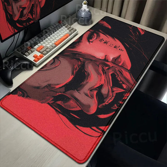 40x90cm Gaming Samurai Oni Mouse Pad Japan Mask Girl Deskmat Large Gamer Professional Premium Mousepad Speed Control Accessories - ST Superstore