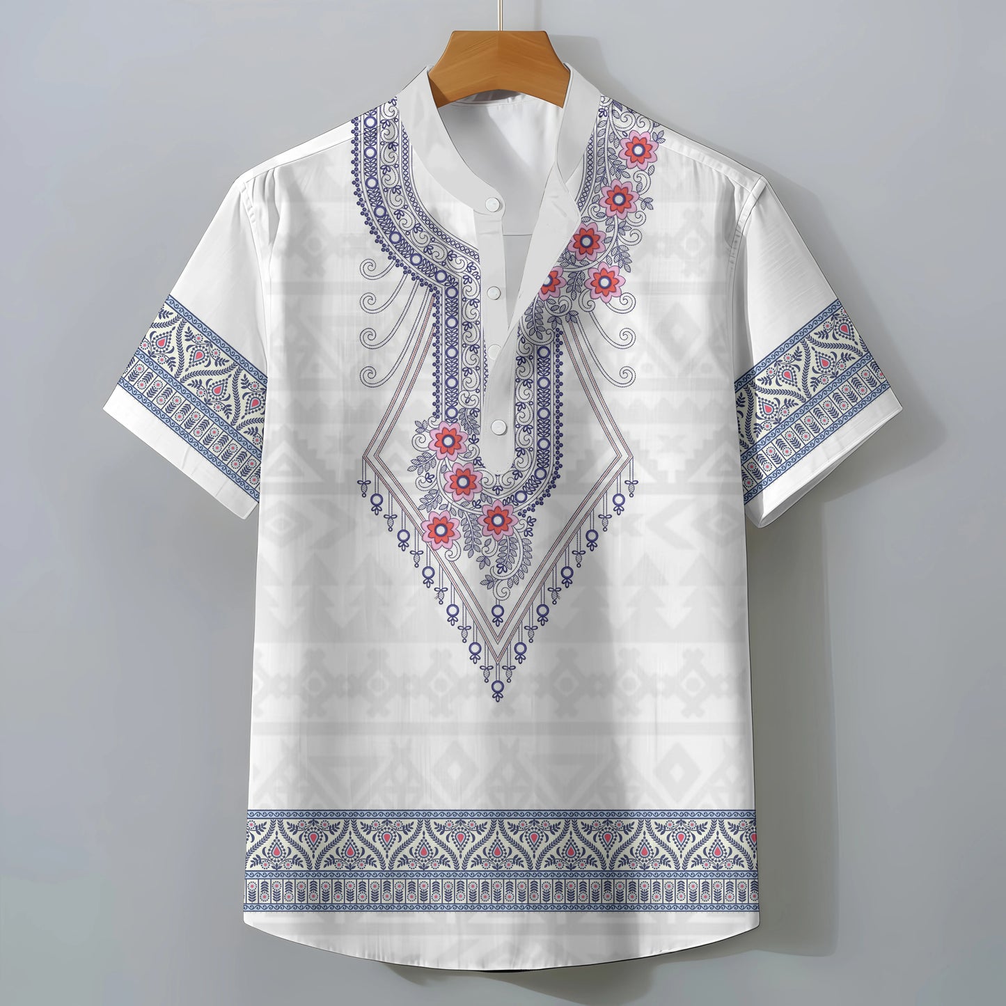 Retro Ethnic Style Short Sleeve Shirt Men's Clothing Casual Fashionable Clothing Comfortable Loose Oversized Summer Tops