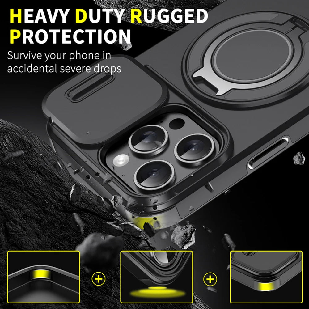 For Magsafe Magnetic Ring Holder Fold Bracket Phone Case For iPhone 17 Air 16 15 14 Plus 13 12 11 Pro Max 16E Slide Camera Cover