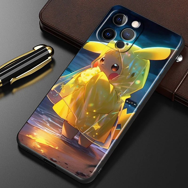 Trend Cartoon Cute Pokemon For iPhone 15 14 13 12 11 XS XR X 8 7 SE Pro Max Plus Mini Black Back Phone Case
