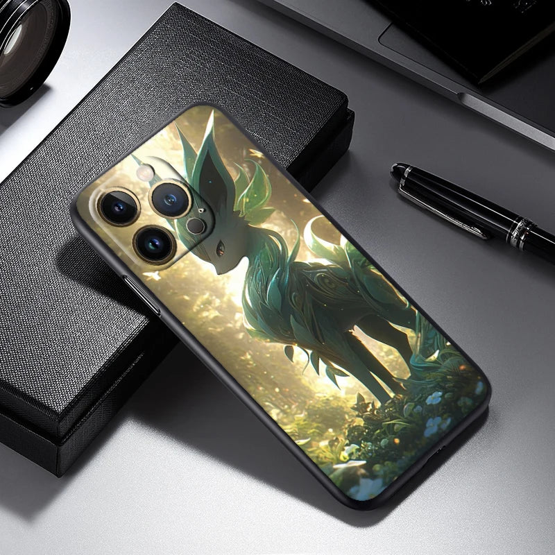 Trend Cartoon Cute Pokemon For iPhone 15 14 13 12 11 XS XR X 8 7 SE Pro Max Plus Mini Black Back Phone Case