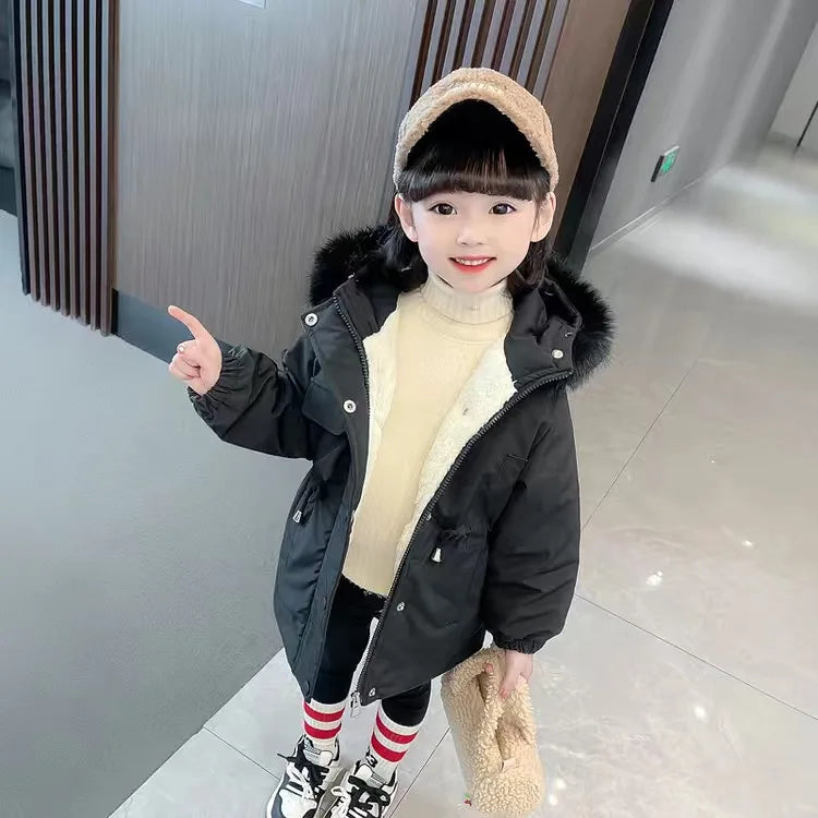Girls Pie To Overcome Winter Cotton Jacket 2023 New Korean Version Children's Clothing Plus Velvet Thick Kids Coats -20 Degrees