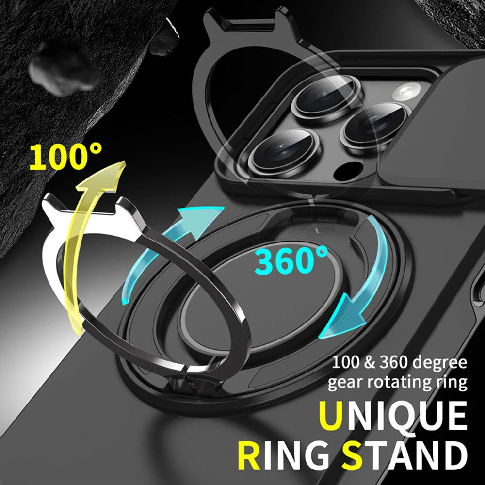 For Magsafe Magnetic Ring Holder Fold Bracket Phone Case For iPhone 17 Air 16 15 14 Plus 13 12 11 Pro Max 16E Slide Camera Cover