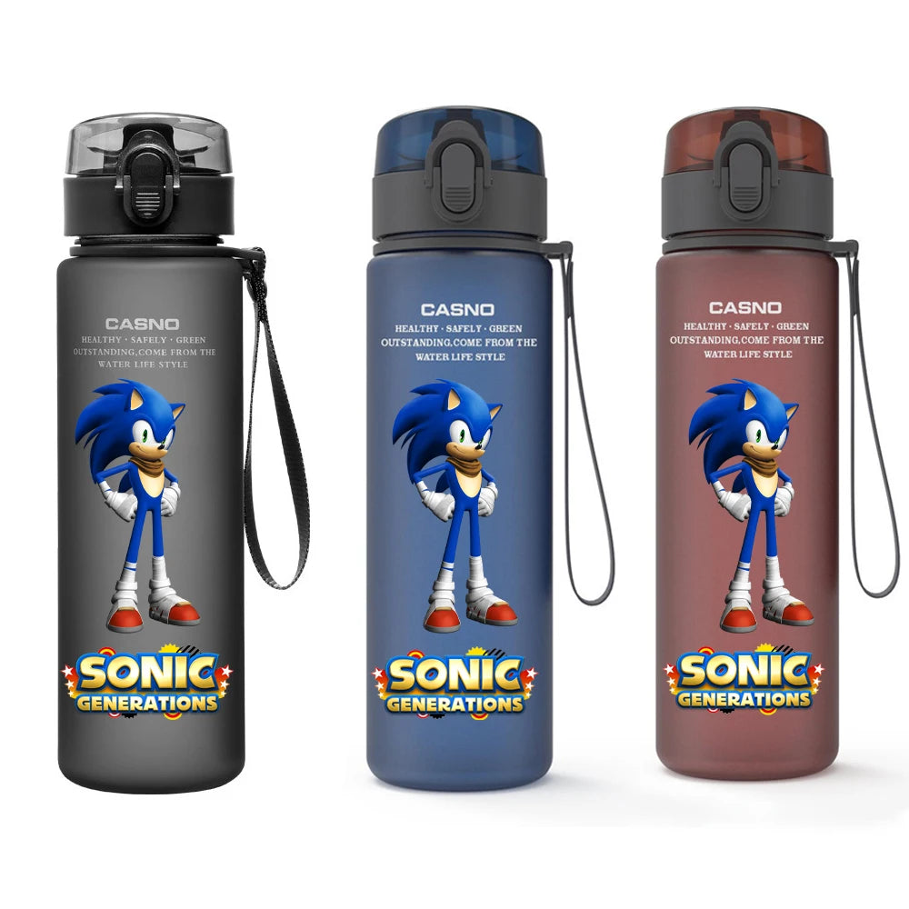 560ML Sonic Hedgehog Sports Water Bottle Portable Gym Travel Clear Leakproof Drinking Bottle Frosted Water Cup Gift for Friends