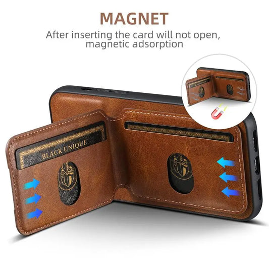 Leather Wallet Card Slots Pocket Phone Case For iPhone 16 15 14 13 12 11 Pro XS Max Plus X XR Invisible Holder Shockproof Cover