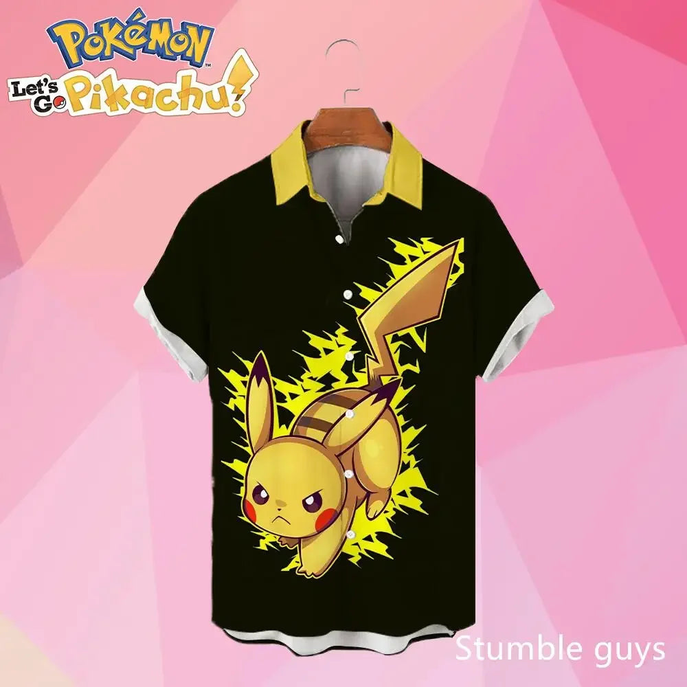 Pokemon Pikachu Hawaiian Men's Shirts 3D Printed Men's Summer Beach Oversize Anime Short-sleeved T-shirt