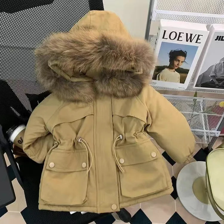 Girls Pie To Overcome Winter Cotton Jacket 2023 New Korean Version Children's Clothing Plus Velvet Thick Kids Coats -20 Degrees