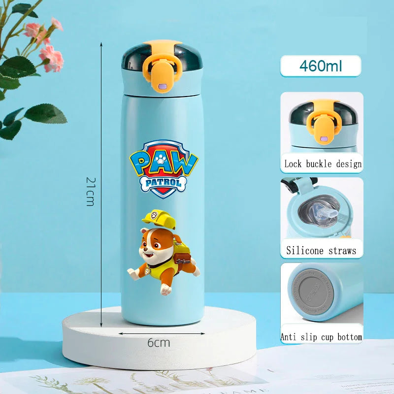 PAW Patrol 460ml Thermal Cup Bouncing Childrens Straw Cup Portable Outdoor Sports Water Cup Drinking Stainless Steel Bottle