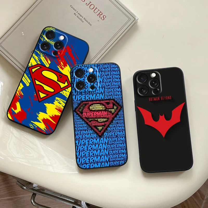 Super-mans B-Batmans Logo For iPhone 15 14 13 12 11 XS XR X 8 7 SE Pro Max Plus Mini Black Soft Phone Case