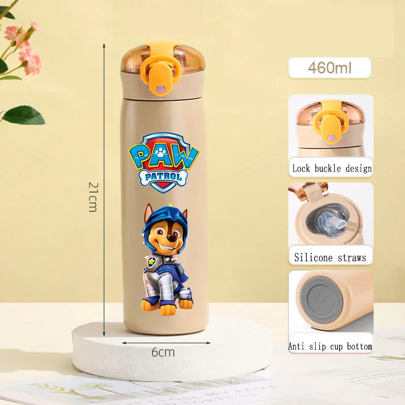 PAW Patrol 460ml Thermal Cup Bouncing Childrens Straw Cup Portable Outdoor Sports Water Cup Drinking Stainless Steel Bottle