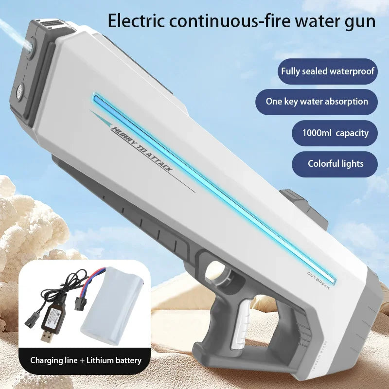 Electric Water Gun Toy With LED Light Powerful Automatic Water Pistol Continuous Shooting Pool Beach Outdoor Toys For Boys Adult