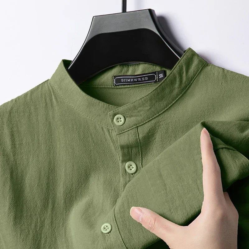 Linen Cotton Shirts for Men Lightweight Long Sleeve Henley Streetwear Beach Breathable Shirt Hawaiian Large T Shirts for Men