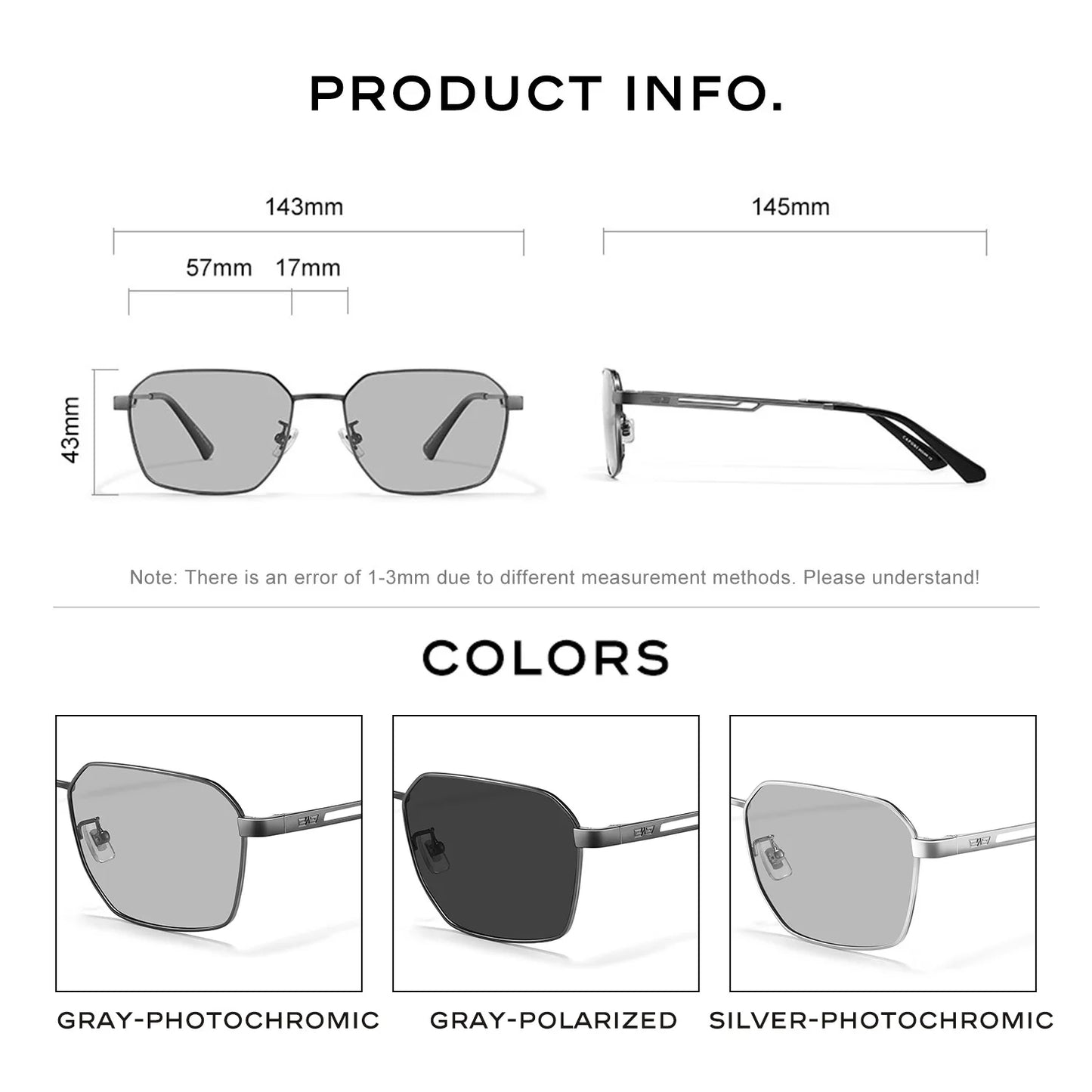 CAPONI Polarized Sunglasses Men Outdoor Brand Design Black Sun Glasses Driving UV400 Protect Photochromic Gray Glasses BS24708