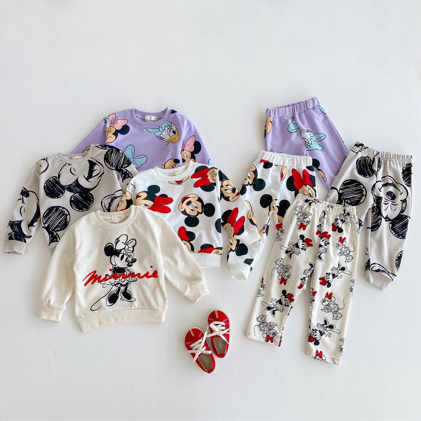 Cartoon Minnie Cute Baby Girl Long Sleeve Suit Loose Fashion Children's Tracksuits Toddler Clothes Sweatshirt + Trousers 2pc/set