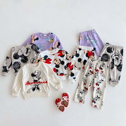 Cartoon Minnie Cute Baby Girl Long Sleeve Suit Loose Fashion Children's Tracksuits Toddler Clothes Sweatshirt + Trousers 2pc/set