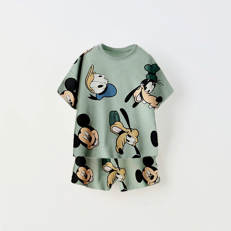 Girls 2025 Summer Outfits Minnie Full Print Tshirt Shorts Casual Sports Loose Clothes Baby Cute Fashion Wear Pink Tracksuits